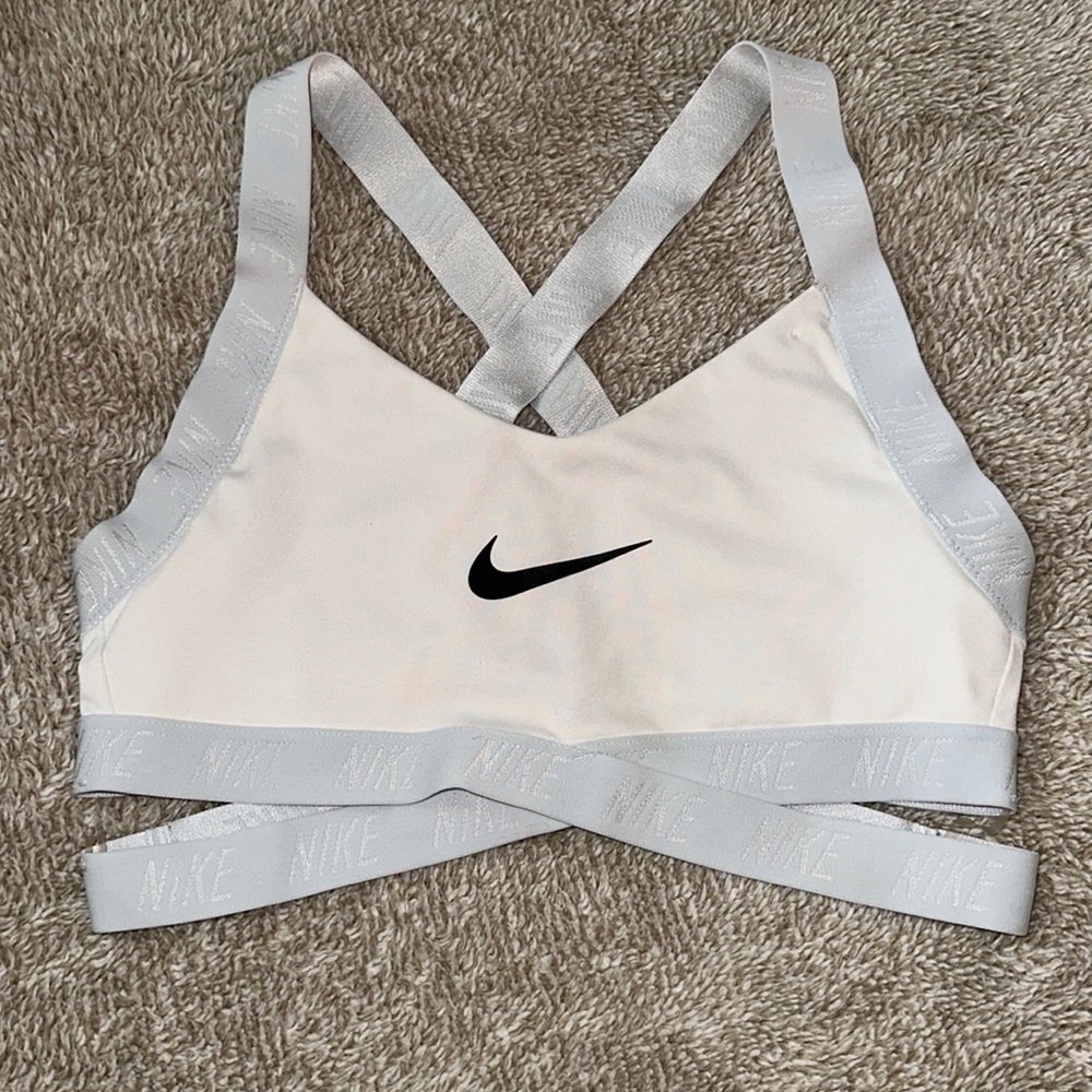 Blue and White Nike Dri-Fit Cross Strap Sports Bra